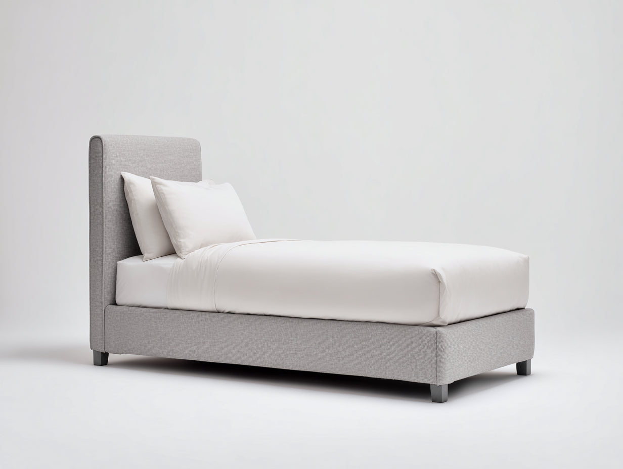 Camas individuales tapizadas 200 x 100 x 110 cm - Gris claro - Cabecero alto y diseño moderno