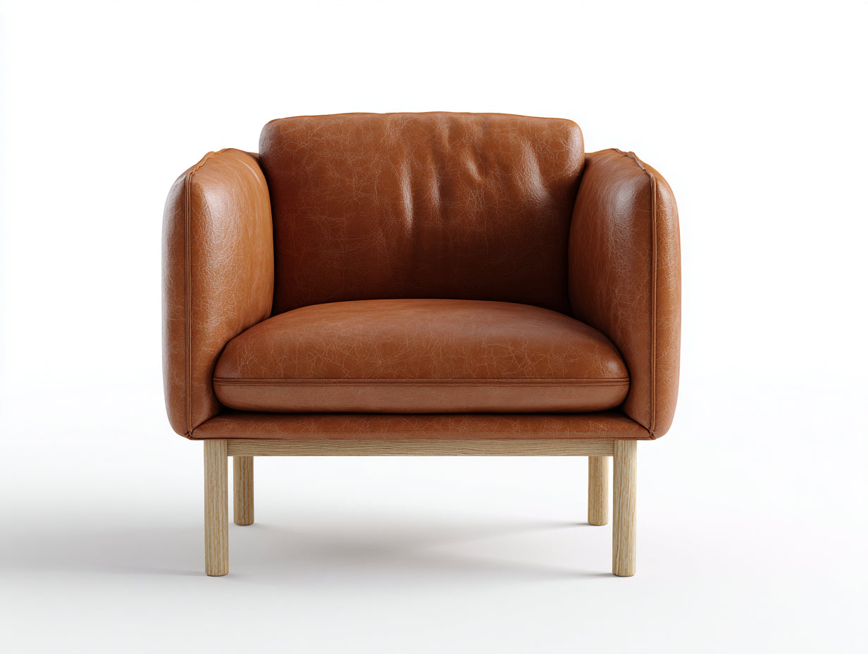 Sillones tapizados efecto piel 88x82x76 cm - marrón-madera natural - estilo moderno