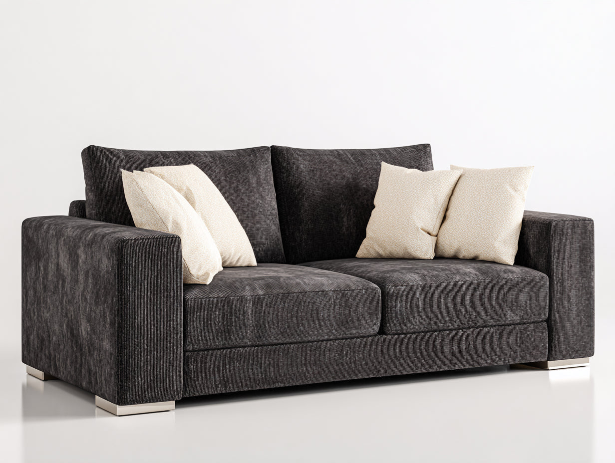 Sofás lineales tapizados en tejido texturizado 210x90x82 cm - gris oscuro-plateado - para salón y zona de estar - diseño moderno de 2 plazas