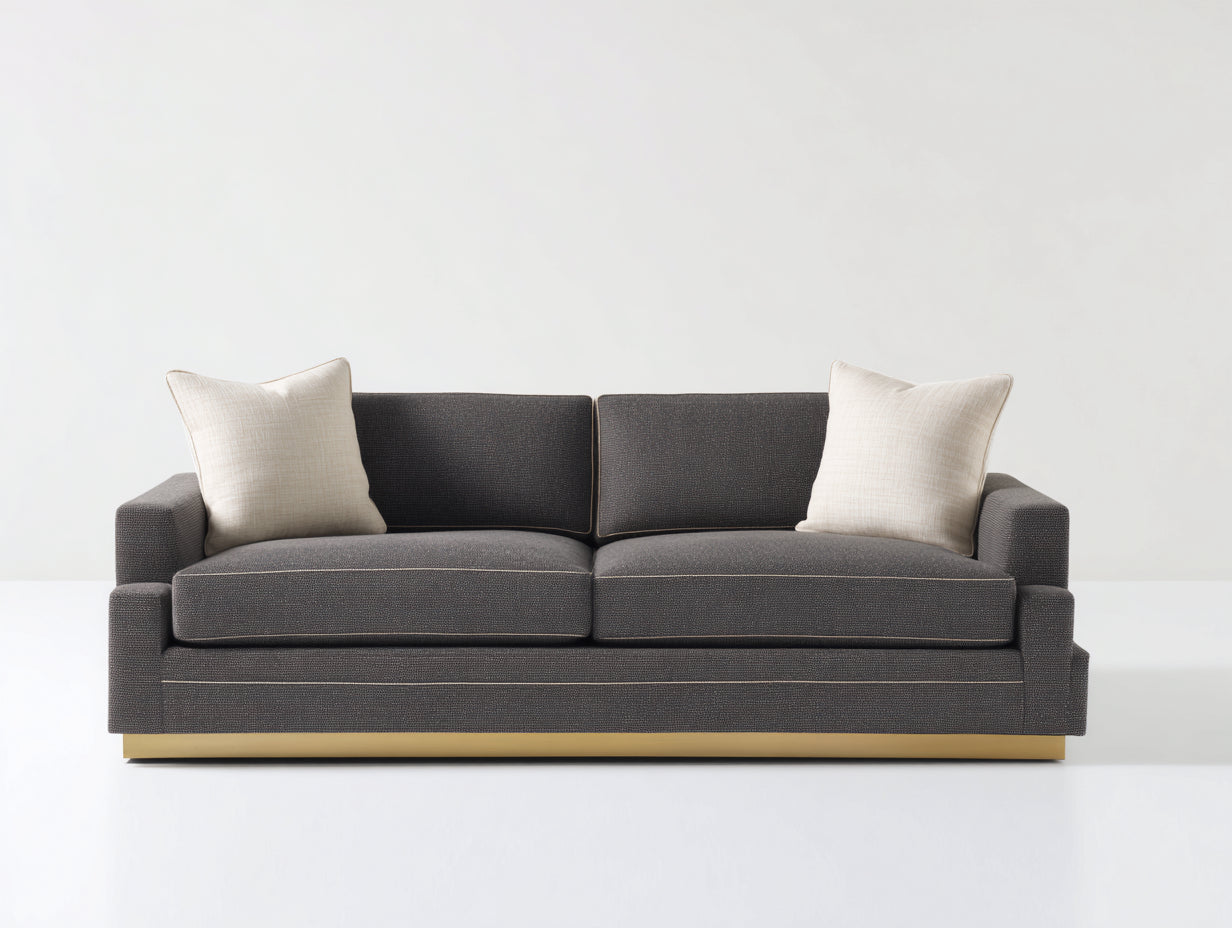 Sofás lineales de tela 220 x 90 x 85 cm - Gris oscuro y dorado - 3 plazas y diseño moderno