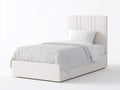 Camas individuales tapizadas de madera de ingeniería 205x100x120 cm - blanco crema - para dormitorio juvenil e individual - diseño moderno con cabecero acolchado