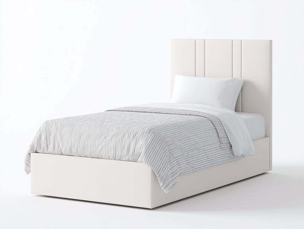 Camas individuales tapizadas de madera de ingeniería 205x100x120 cm - blanco crema - para dormitorio juvenil e individual - diseño moderno con cabecero acolchado