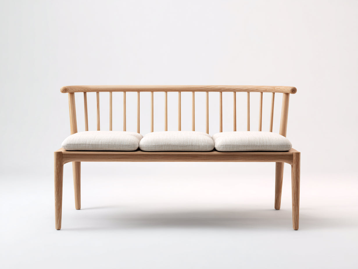 Bancos de jardín de madera 170x55x82 cm - madera natural-beige - con 3 cojines de asiento
