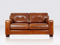 Sofás lineales de 2 plazas tapizados efecto cuero 178 x 90 x 88 cm - marrón coñac - respaldo con botones y patas de madera