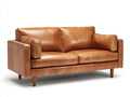 Sofás lineales tapizados efecto piel 220x88x78 cm - marrón camel-madera natural - 3 plazas