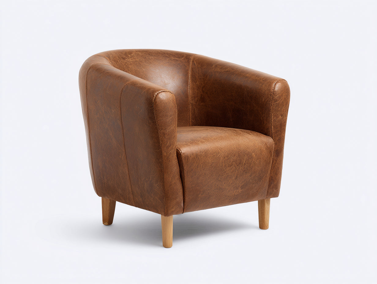 Sillones tapizados efecto piel 78x74x76 cm - marrón cognac - diseño clásico para salón
