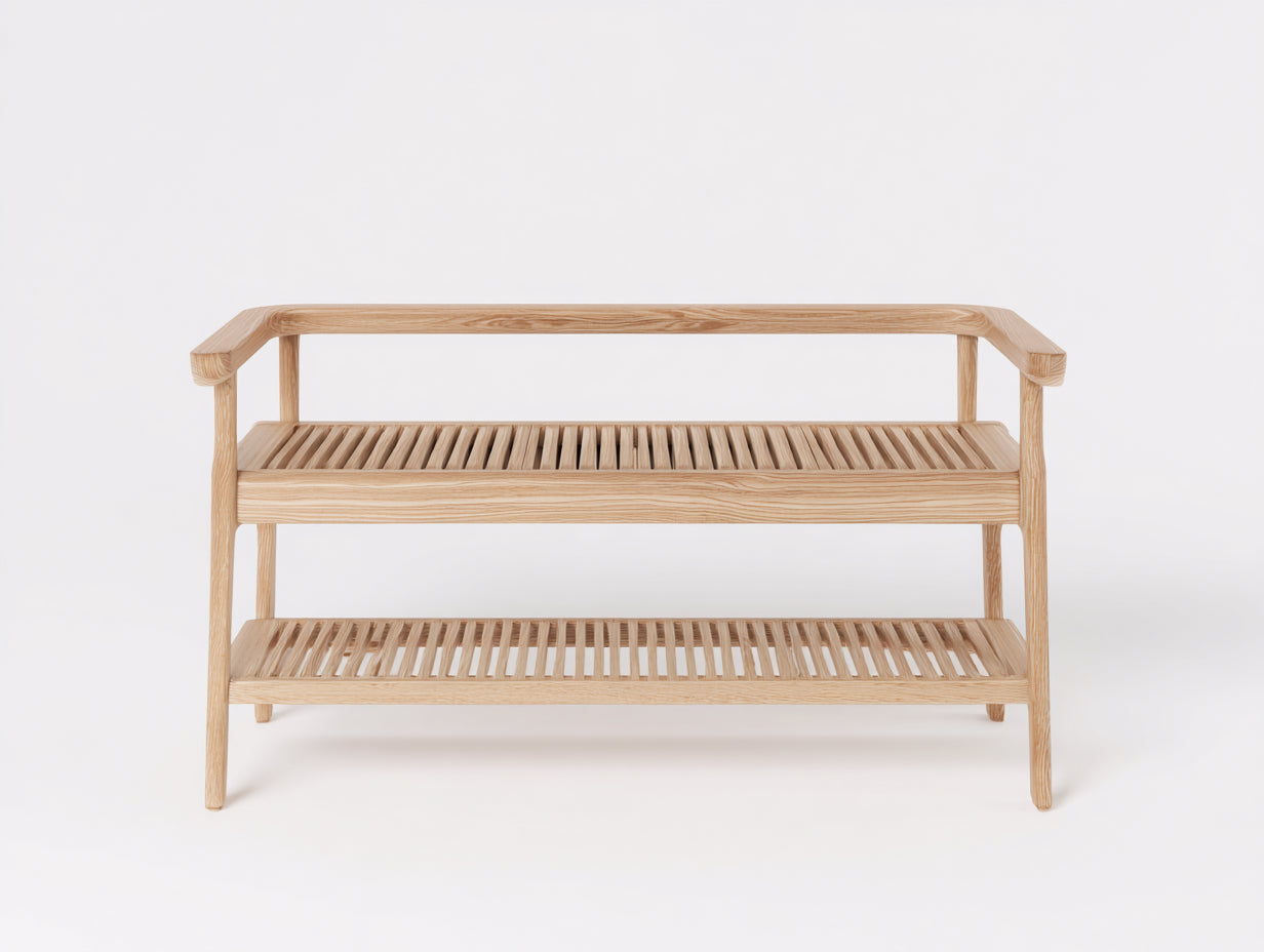 Bancos de jardín de madera 120 x 48 x 82 cm - color natural - asiento de lamas con respaldo y estante inferior