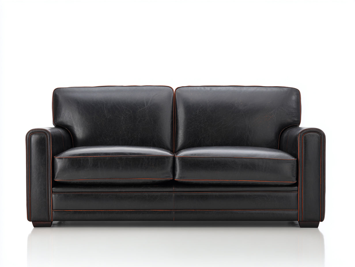 Sofás lineales tapizados efecto piel 190x88x82 cm - negro - diseño clásico para salón