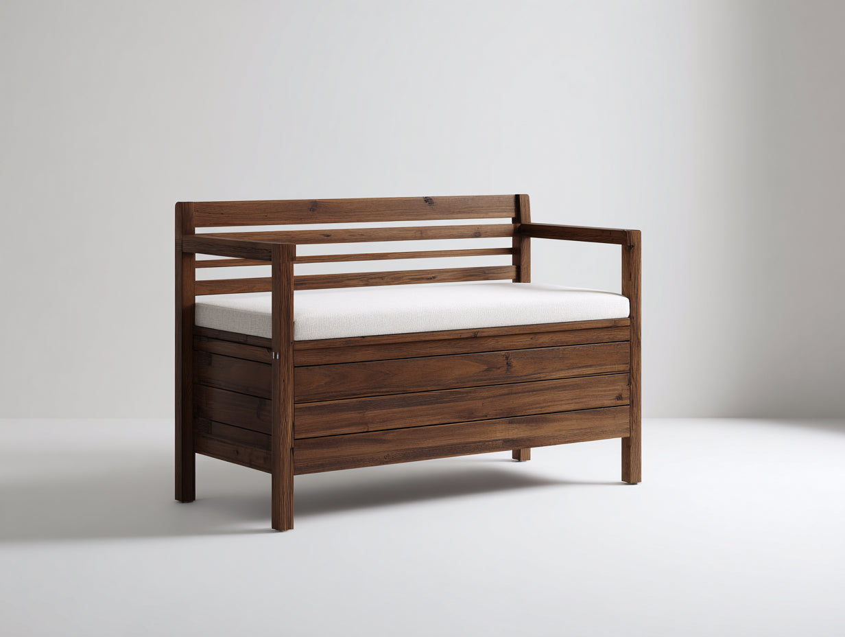 Bancos de jardín de madera 125 x 60 x 95 cm - Marrón oscuro y blanco - Asiento acolchado y diseño rústico