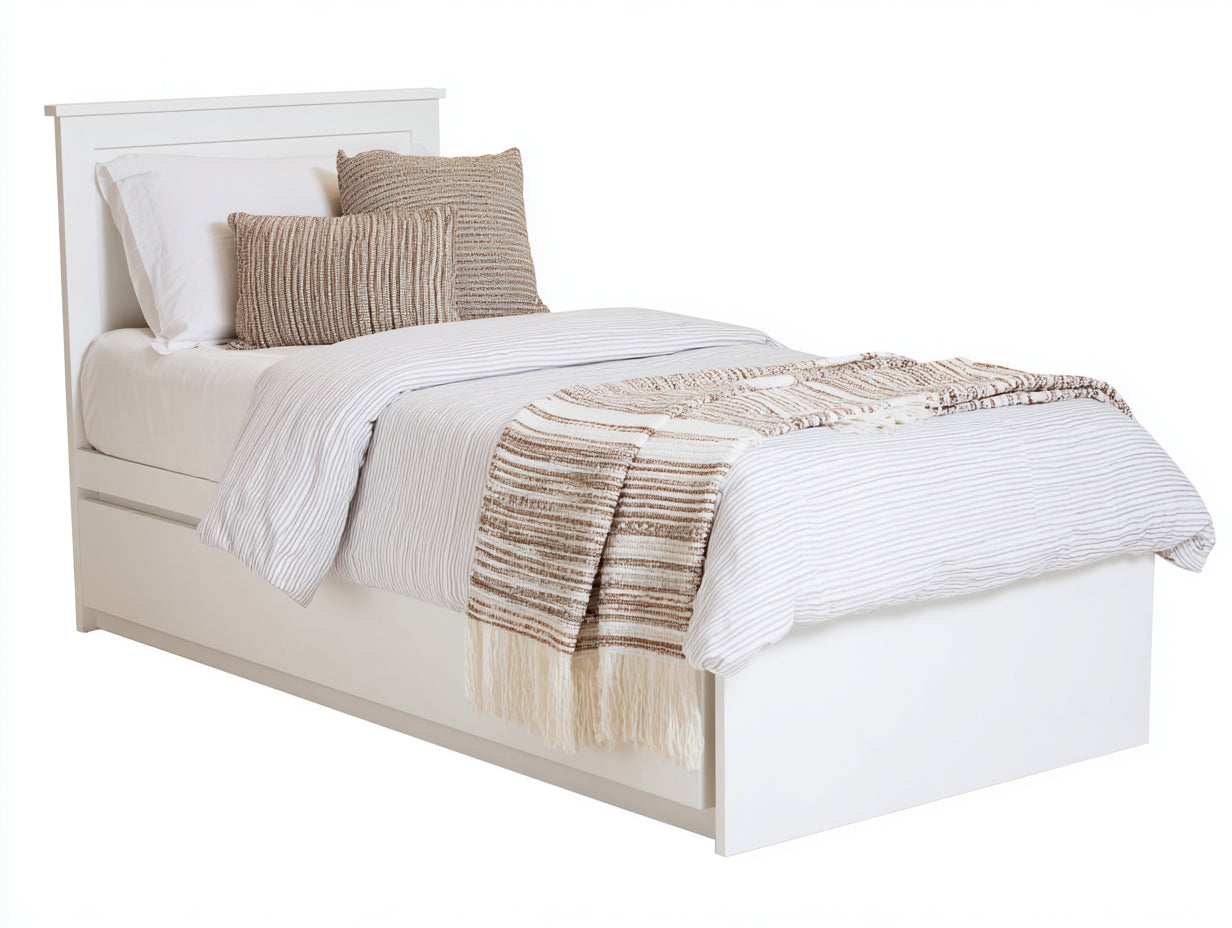 Camas individuales de madera 200 x 100 x 110 cm - Blanco - Cabecero panelado y diseño clásico