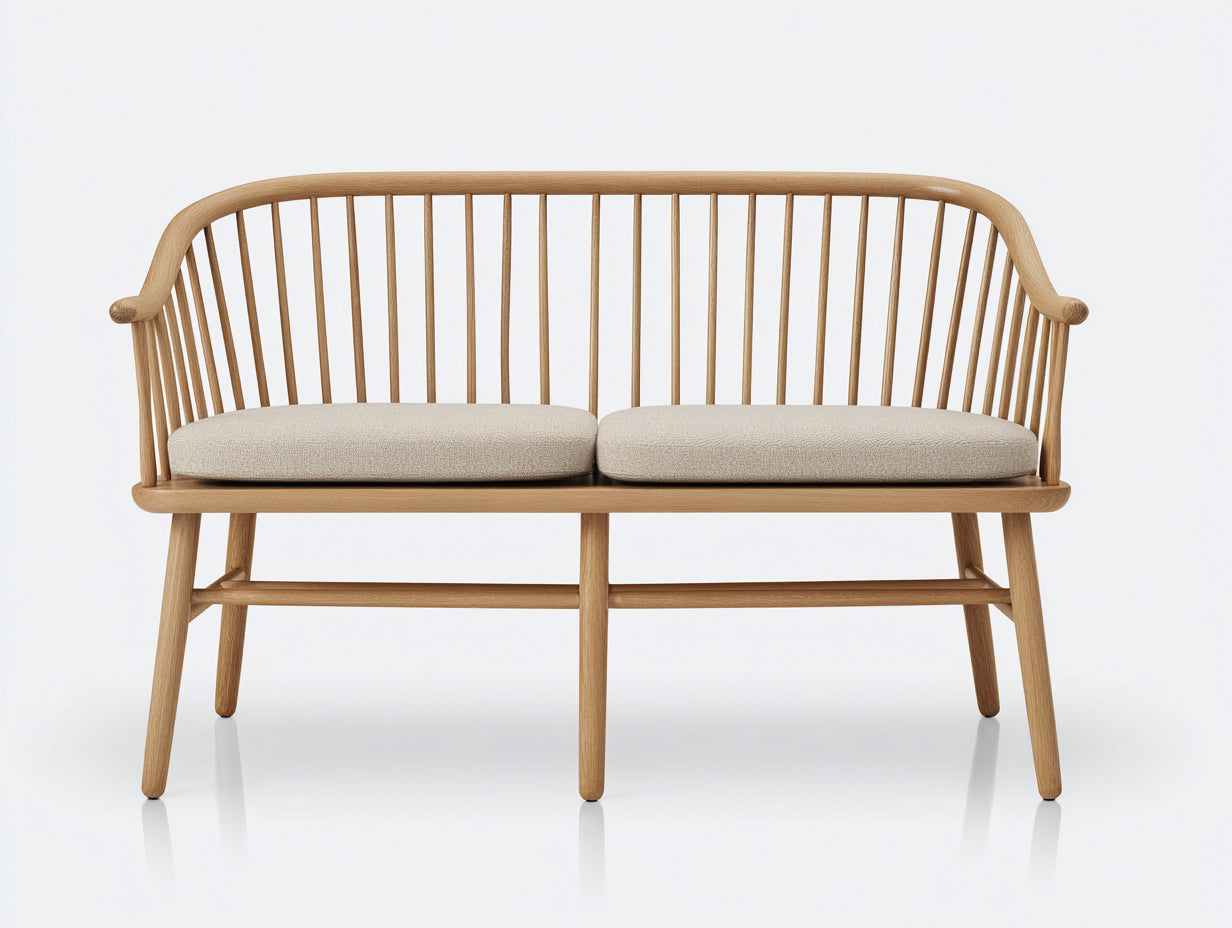 Bancos de jardín de madera maciza 150x60x82 cm - natural - para jardín terraza y porche - diseño nórdico con respaldo de varillas