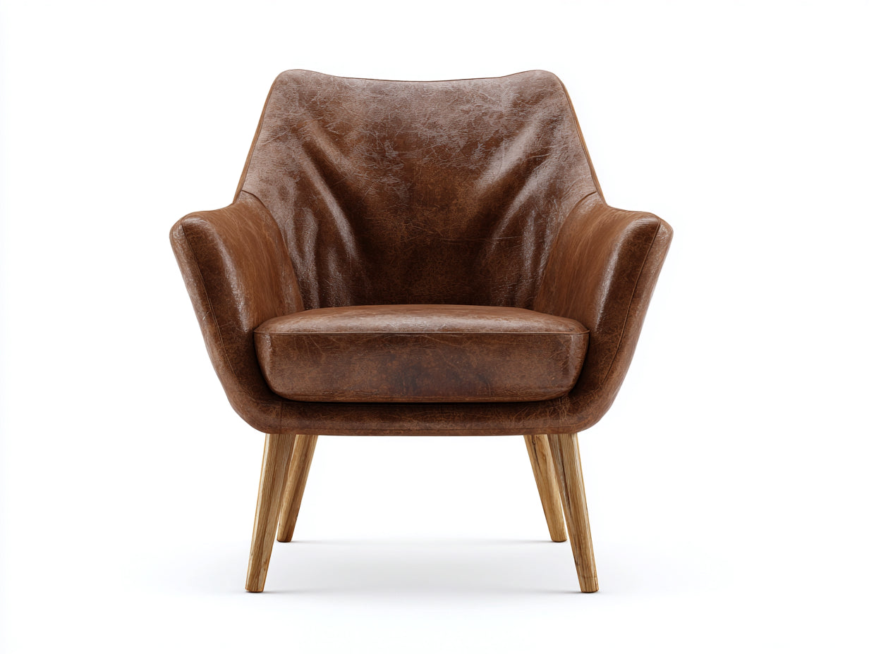 Sillones tapizados efecto piel 86x80x82 cm - marrón-madera natural - respaldo envolvente
