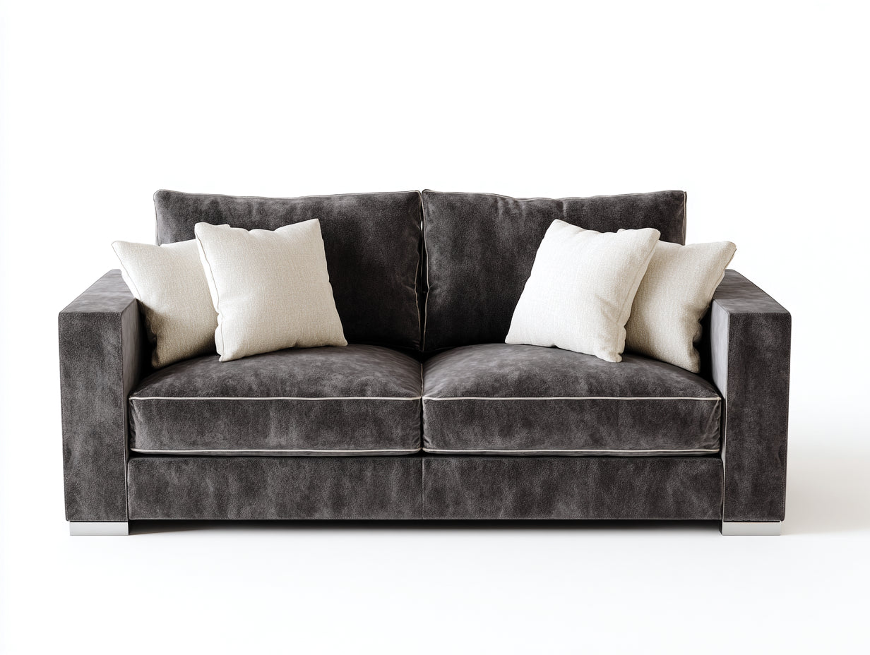 Sofás lineales de 2 plazas tapizados en tejido 200 x 94 x 84 cm - gris oscuro - diseño contemporáneo con base baja
