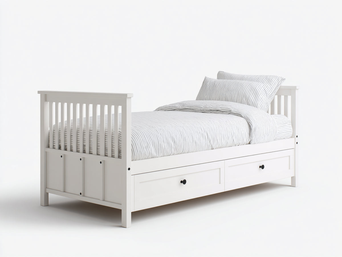 Camas individuales de madera con cajones 200x90x95 cm - blanco - estilo clásico para dormitorio