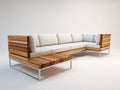 Sofás de exterior de madera y metal 310x235x70 cm - madera natural-blanco-plata - diseño esquinero