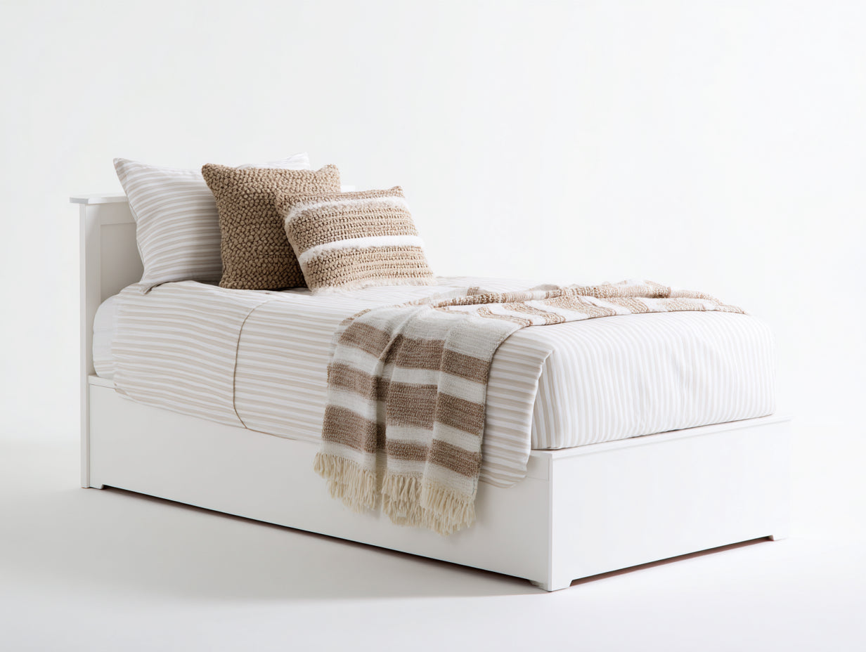 Camas individuales de madera de ingeniería 205x100x82 cm - blanco - para dormitorio juvenil e individual - diseño moderno con cabecero sencillo