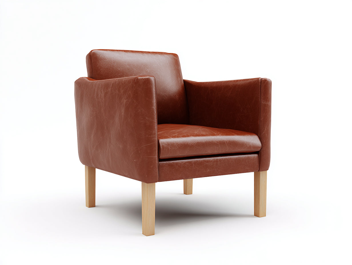 Sillones tapizados en cuero sintético 78 x 82 x 86 cm - Marrón coñac y madera natural - Brazos altos y diseño moderno