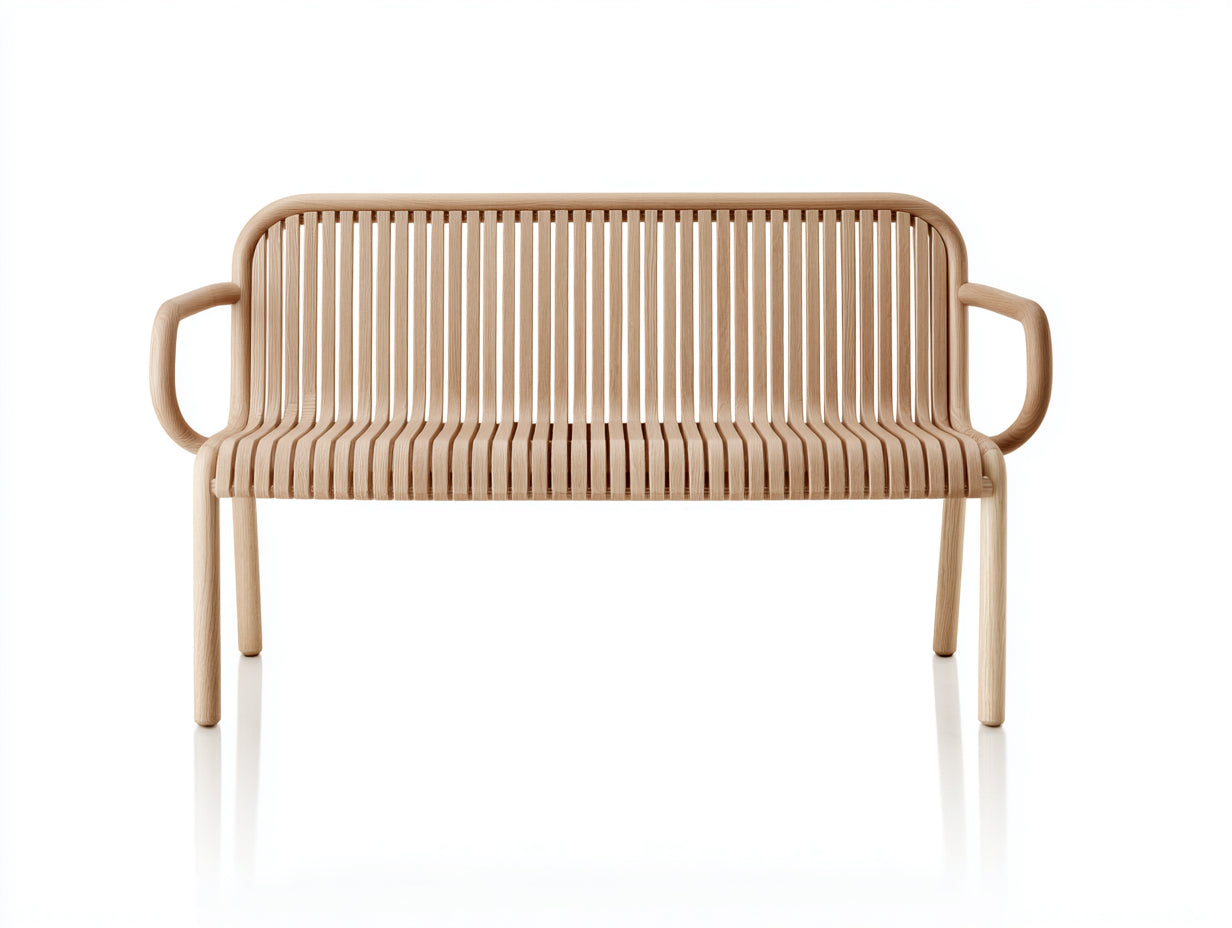 Bancos de jardín de madera 122 x 55 x 82 cm - color natural - diseño curvado con asiento y respaldo de listones