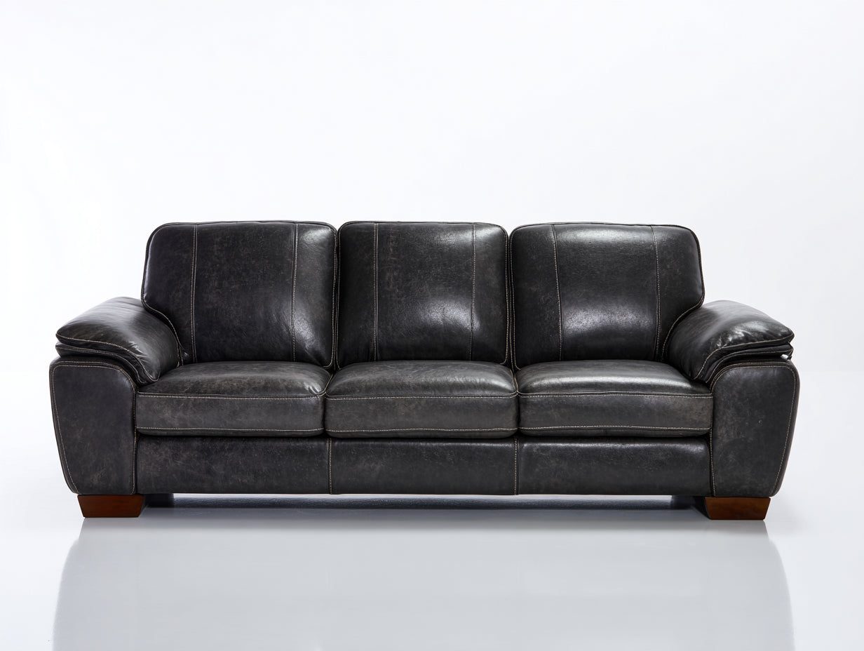 Sofás lineales tapizados en piel sintética 220x90x85 cm - negro-marrón oscuro - para salón y zona de estar - diseño clásico de 3 plazas