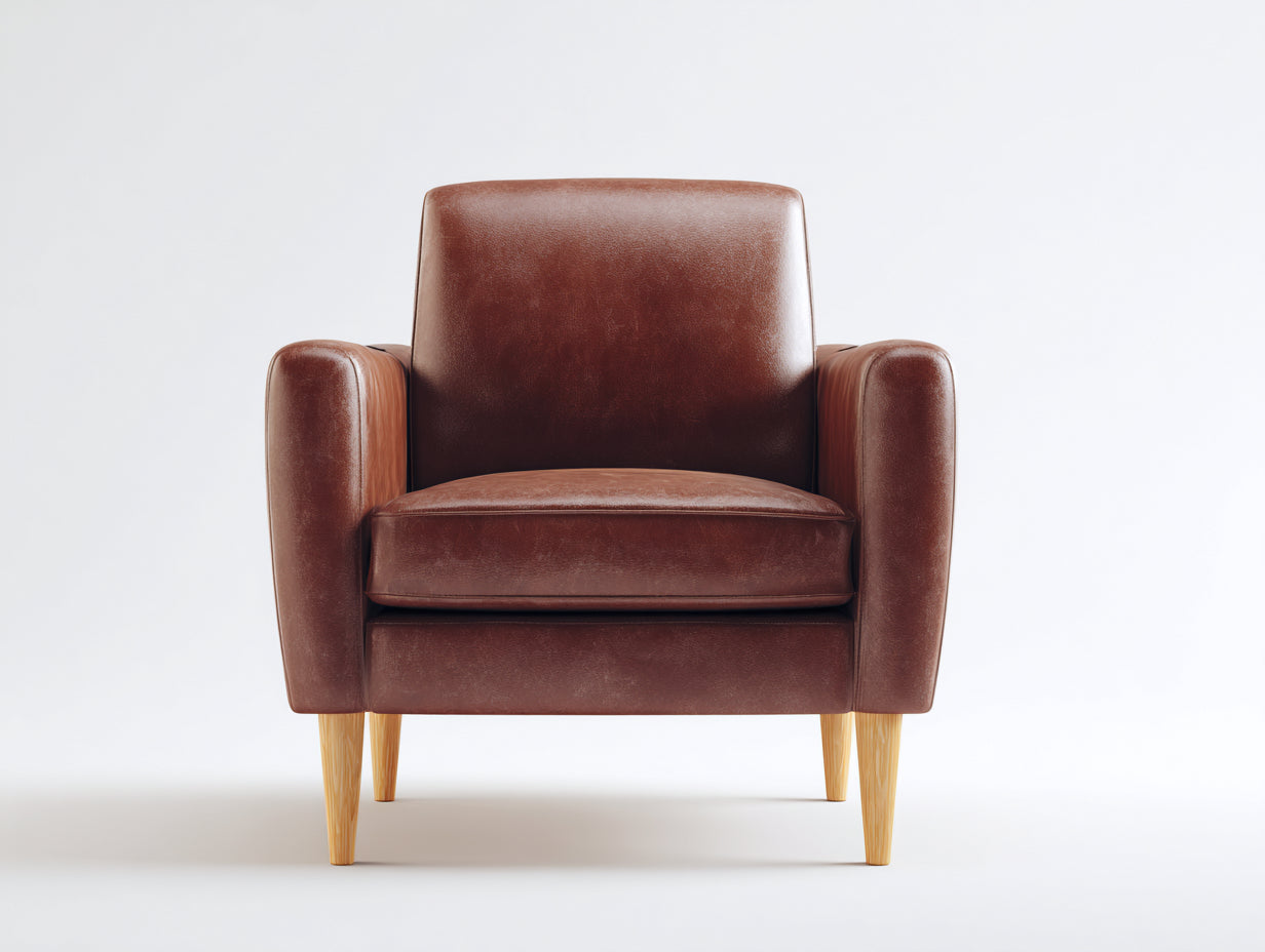 Sillones tapizados en piel sintética 78x80x82 cm - marrón-natural - para salón dormitorio y rincón de lectura - diseño clásico con patas de madera