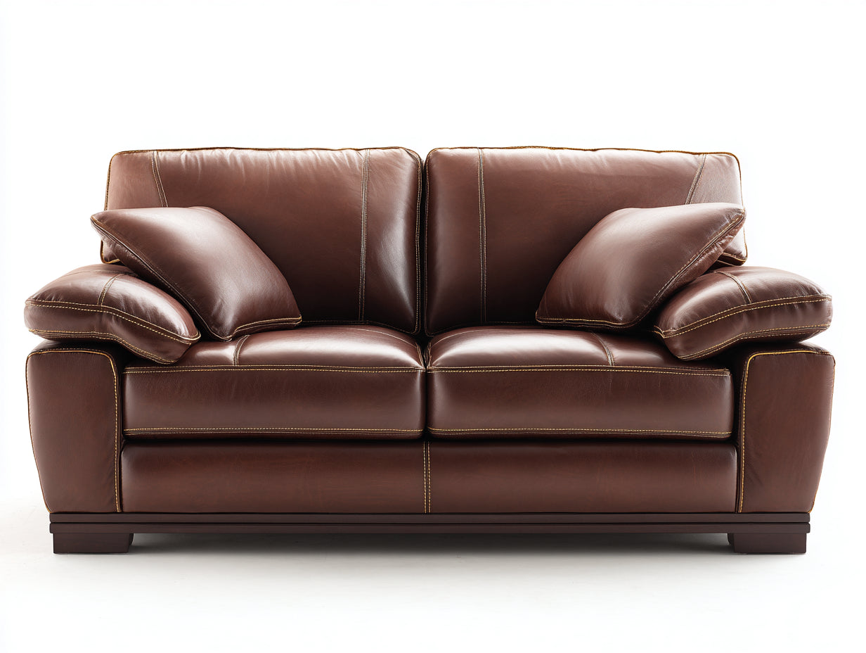 Sofás lineales tapizados efecto piel 200x92x86 cm - marrón oscuro - diseño clásico para salón