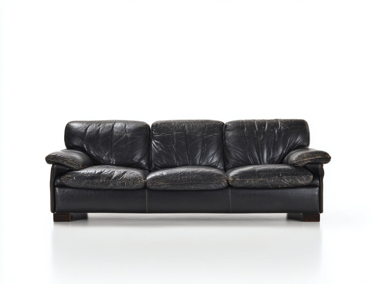 Sofás lineales tapizados efecto piel 210x90x82 cm - negro - diseño clásico para salón