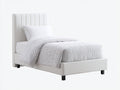 Camas individuales - Cama individual tapizada 210 x 105 x 125 cm - Blanco - Cabecero alto acanalado y diseño moderno para dormitorio