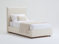 Camas individuales - Cama individual tapizada en tejido 210 x 105 x 140 cm - Beige - Cabecero alto con tachuelas para dormitorio
