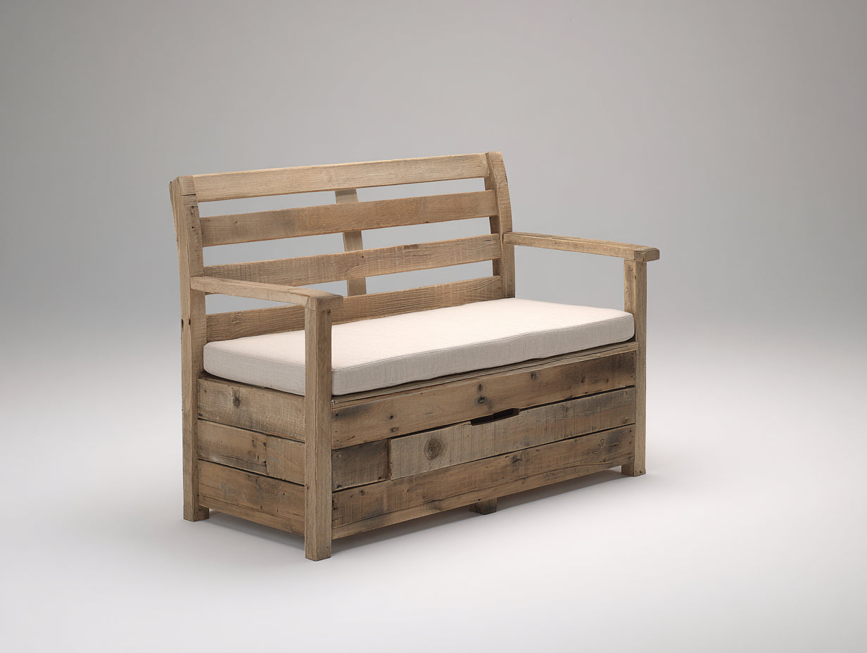 Bancos de jardín de madera con cojín 130x55x88 cm - madera natural y beige - estilo rústico para exterior