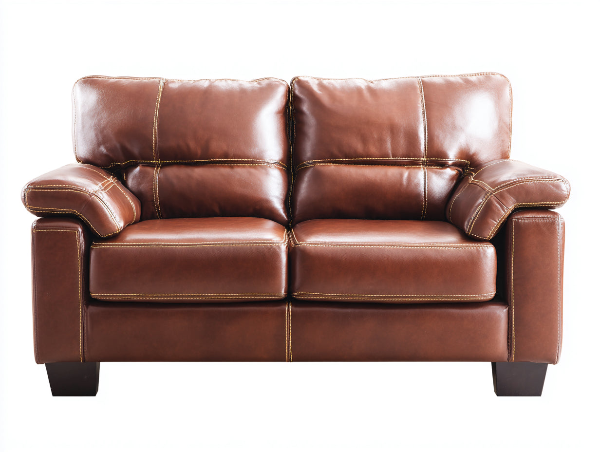 Sofás lineales tapizados efecto piel 175x86x88 cm - marrón coñac-negro - 2 plazas